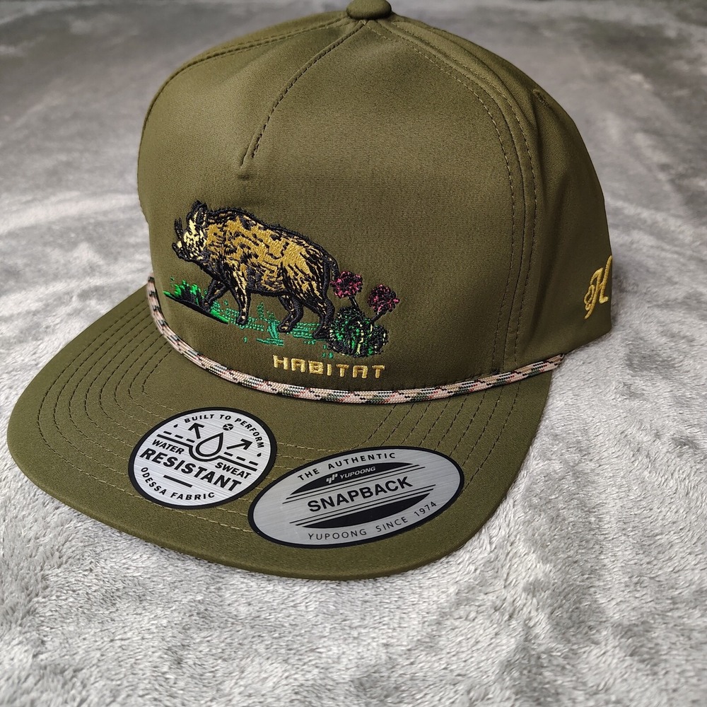 Hooey Habitat Hog Logo Olive Green Snapback Rope Adjustable Water‎ Resistant